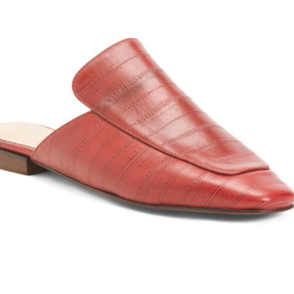NWT 42 GOLD Women's Red Leather Kinsey Embossed Mules